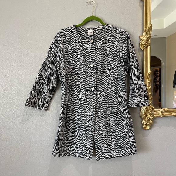 Cabi # 3034 Ponte Knit Zig Zag Print Jacket, Women’s Medium Blue Grey - Picture 2 of 9